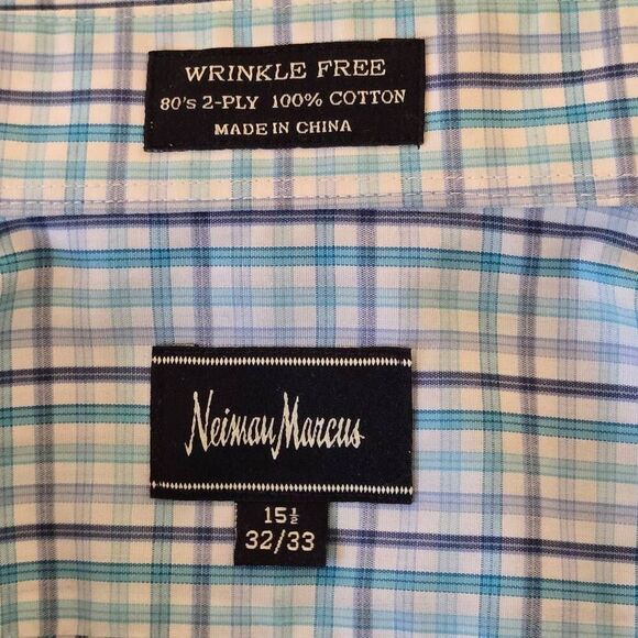 Neiman Marcus Mens Plaid Wrinkle-Free Dress Shirt Multicolor Size 15.5/32-33 - Picture 3 of 11